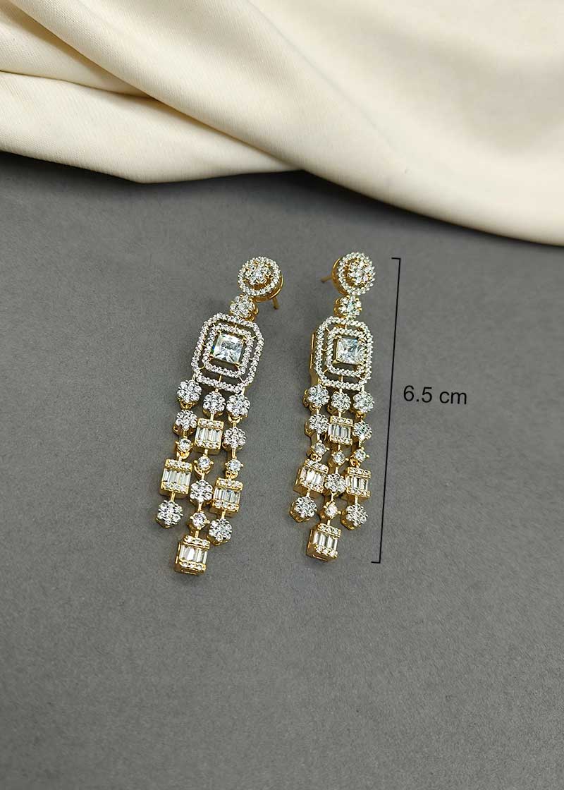 Cubic Zircon Baguette Stone Womens Big Earring