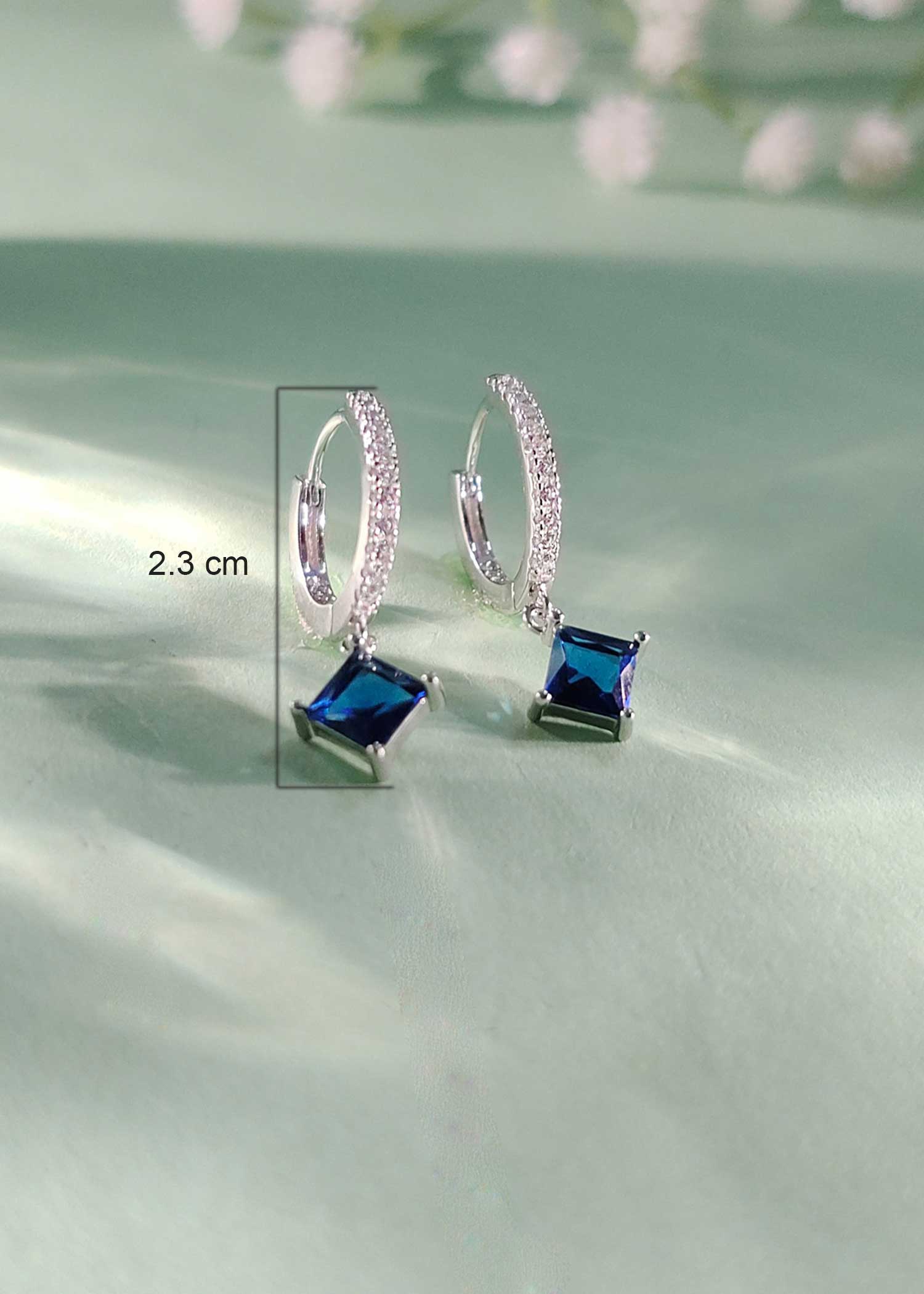 92.5 sterling silver blue sapphire/ ruby zircon bali earring