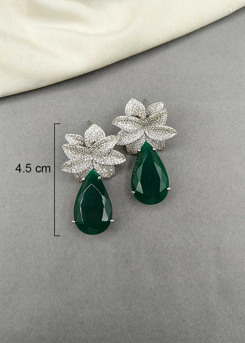 Cubic Zircon Floral Design Emerald Womens Earring