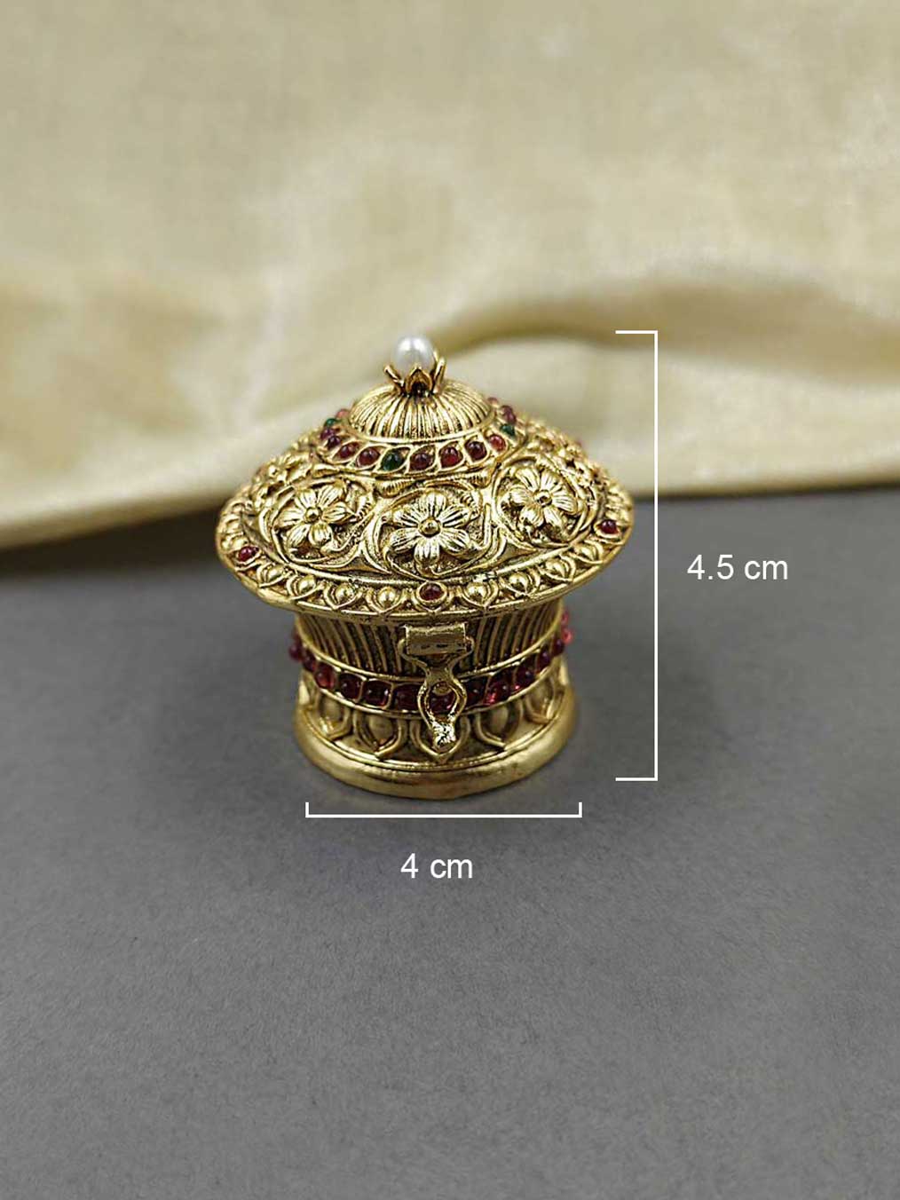 Flower Design Gold Plated Kumkum Box / Sindoor Box