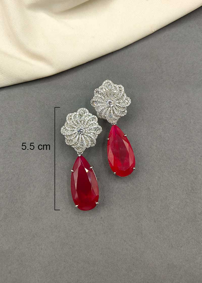 Cubic Zircon Baguette Ruby Stone Womens Earring