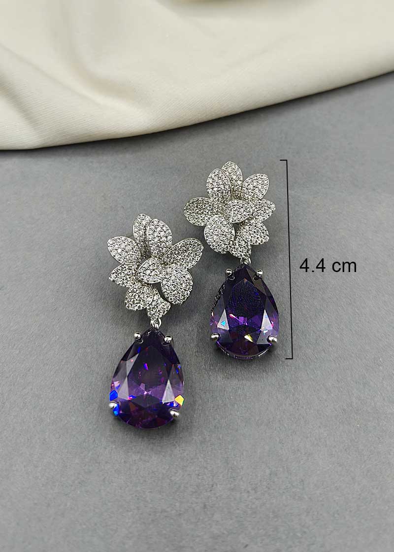 Cubic Zircon Floral Design Purple Stone Earring