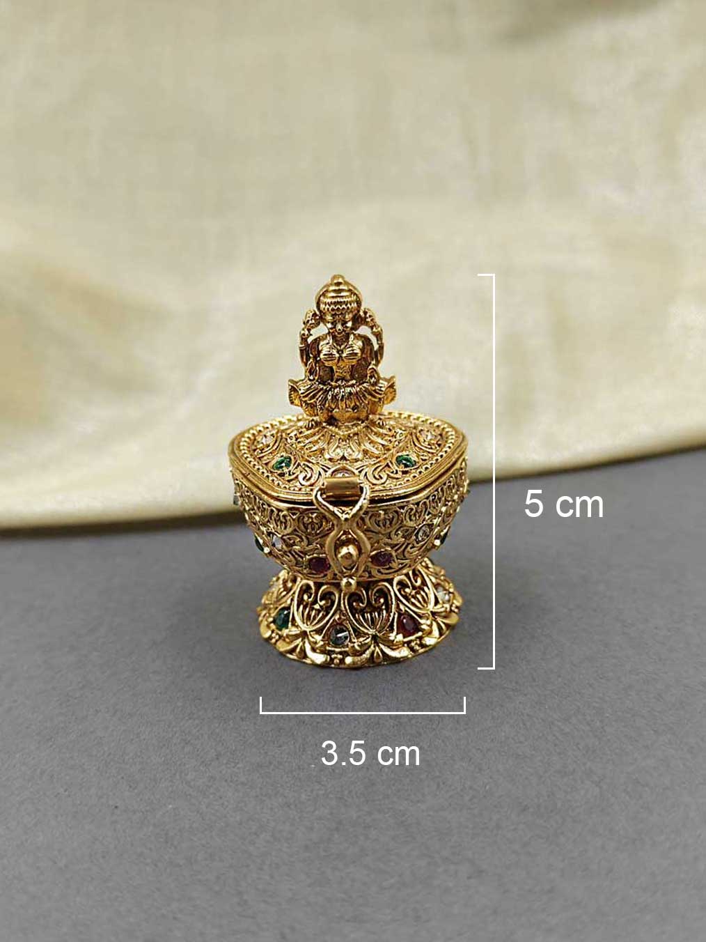 Traditional Lakshmi Design Gold Plated Kumkum Box / Sindoor Box