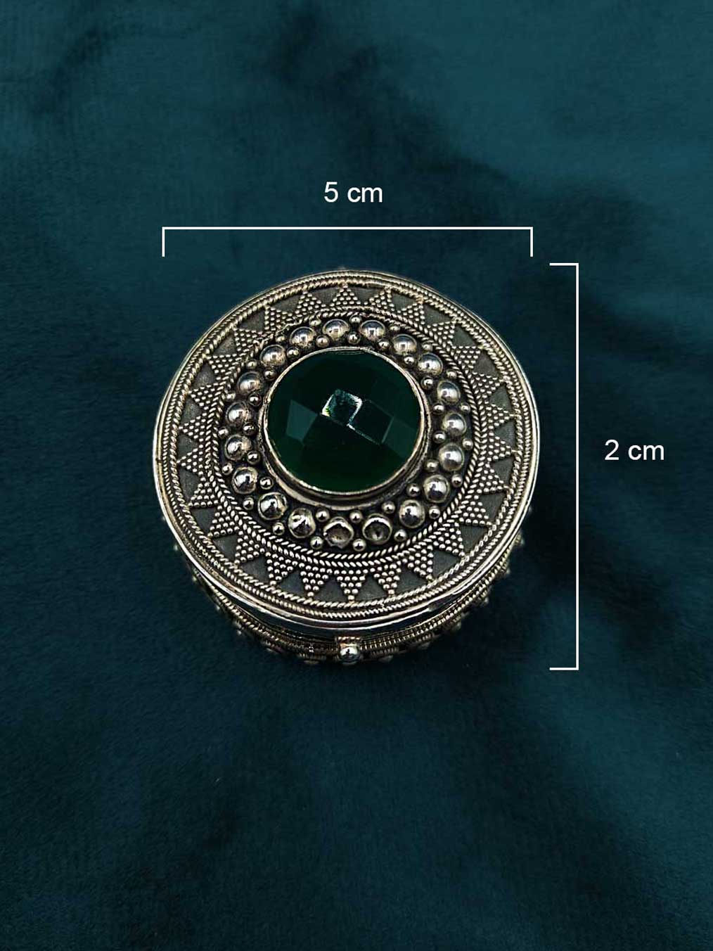 92.5 Sterling Silver Emerald Stone Kumkum Box / Sindoor Box