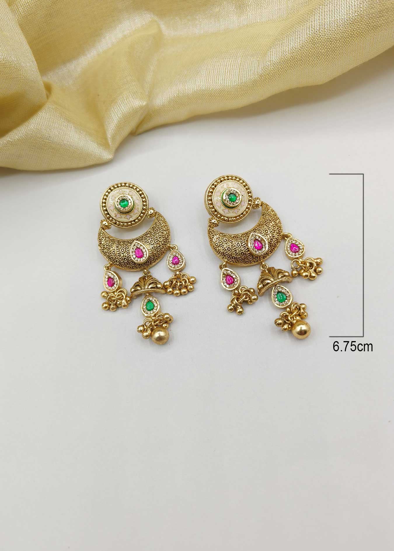 Cubic Zircon Kundan Antique Chand Bali Gold-Plated Traditional Women Earring