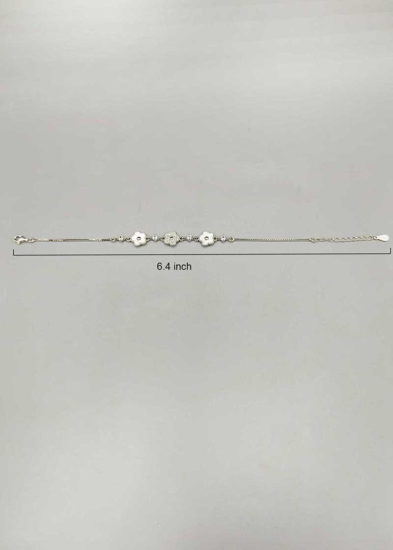 92.5 Sterling Silver Heartbeat Cubic Zircon Van Cleef & Arpels Mother of Pearl Women Loose Bracelet