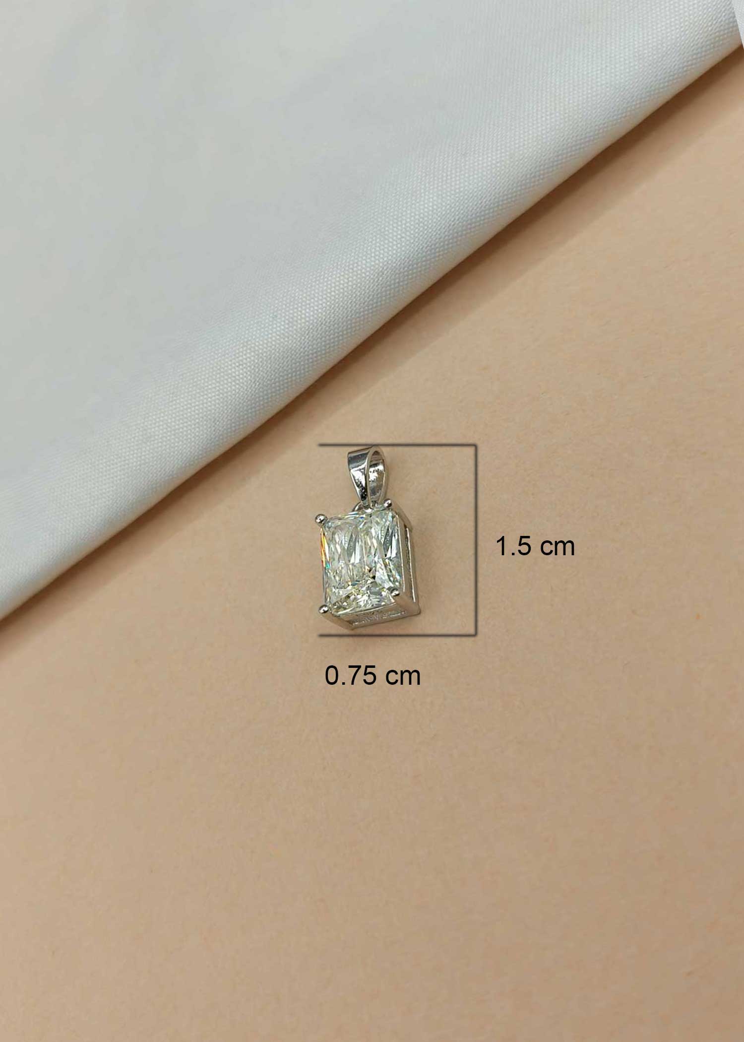 92.5 Sterling Silver White Stone Square Design Pendant Set