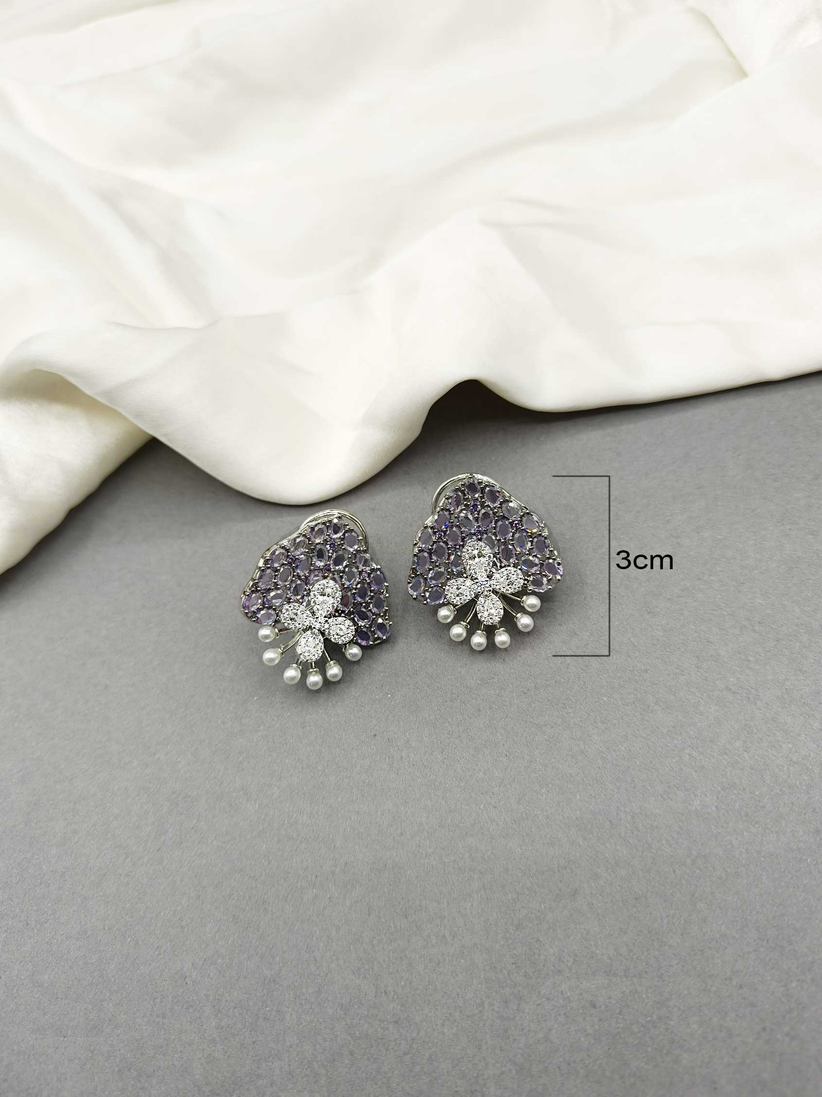 Cubic Zircon Pan Shape Drop Pearl Silver-Plated Women Earring