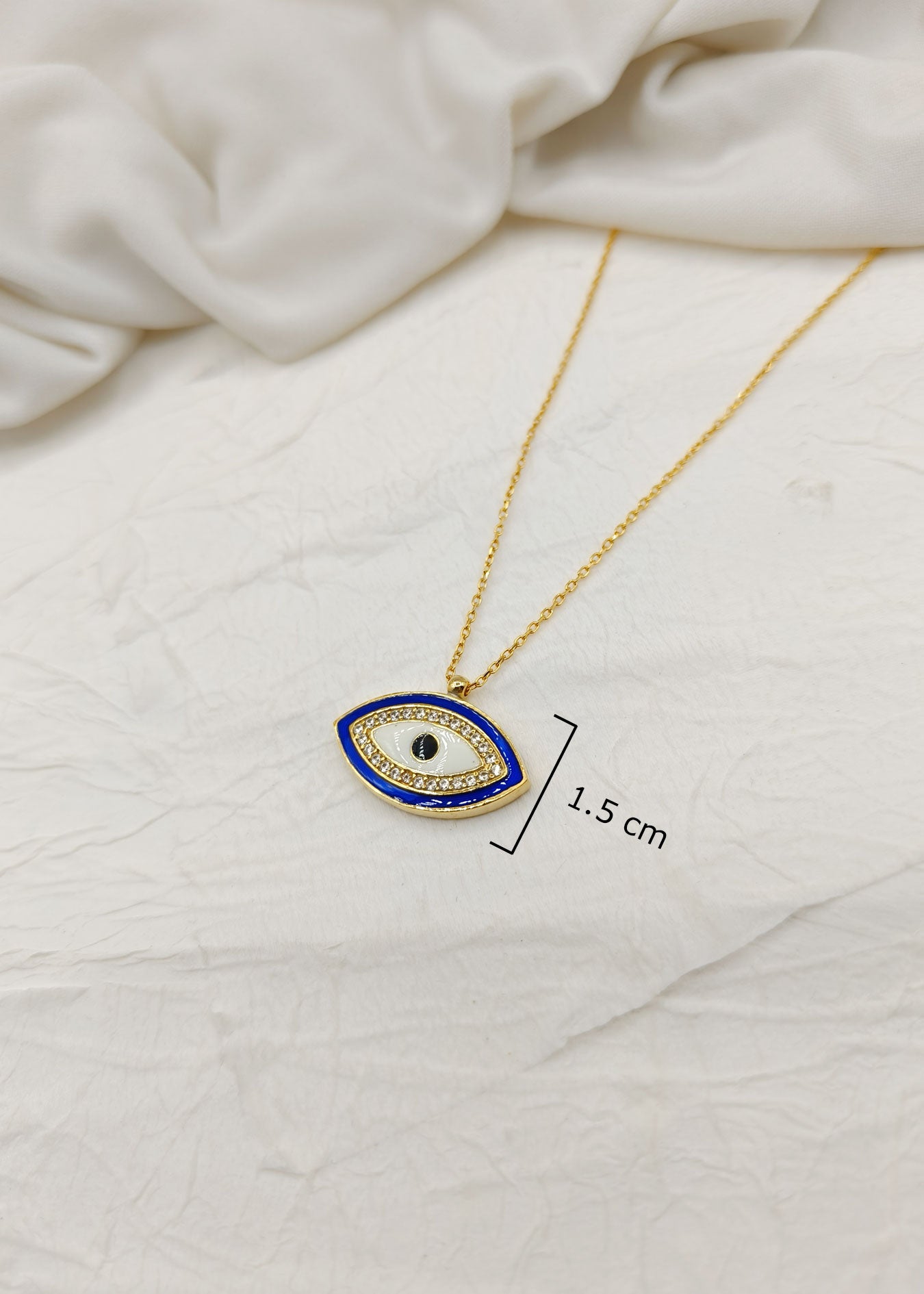 92.5 Sterling Silver CZ Blue Evil Eye Pendant + Chain