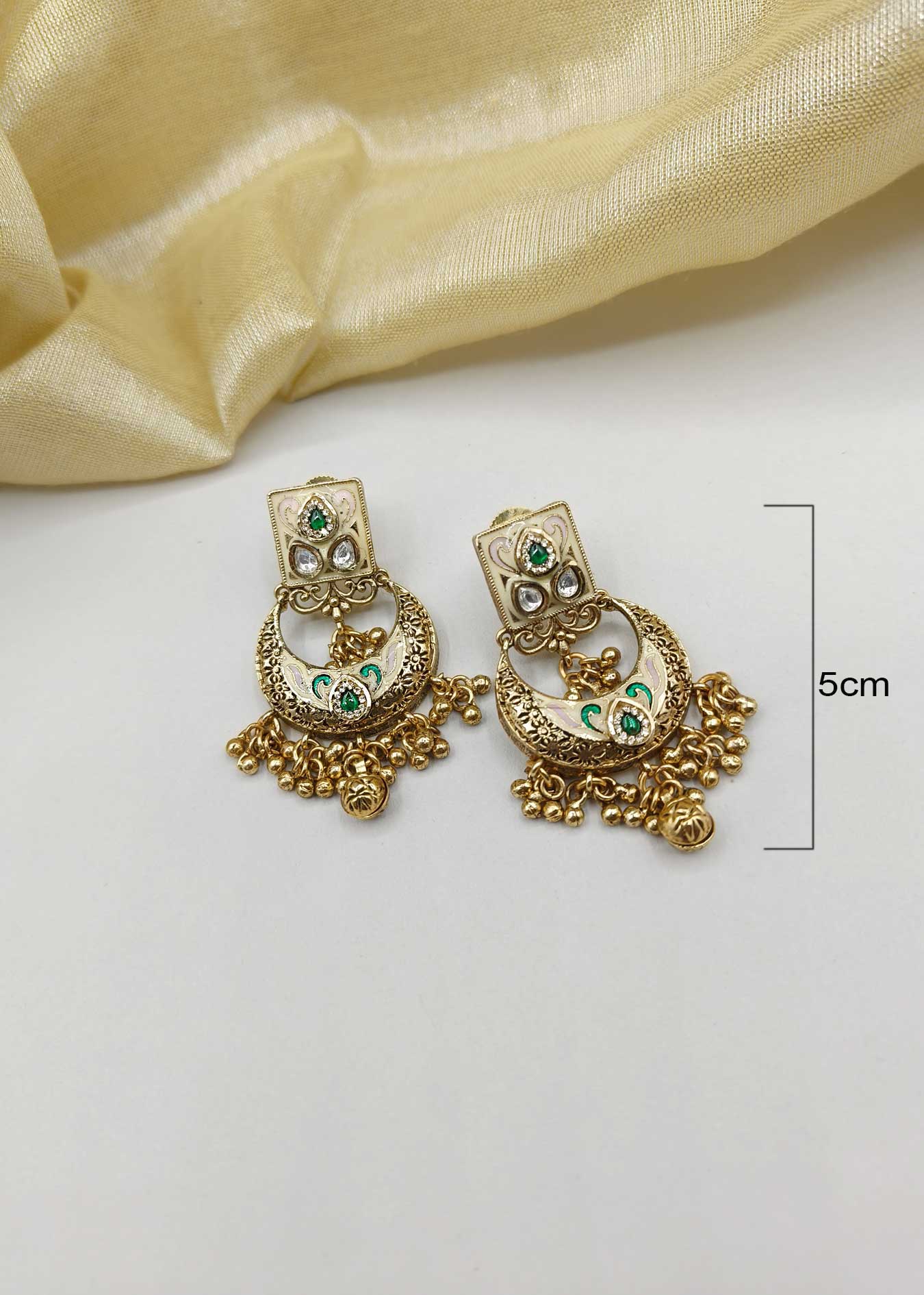 Antique Kemp Chand Bali Cubic Zircon Meenakari Kundan Women Earring