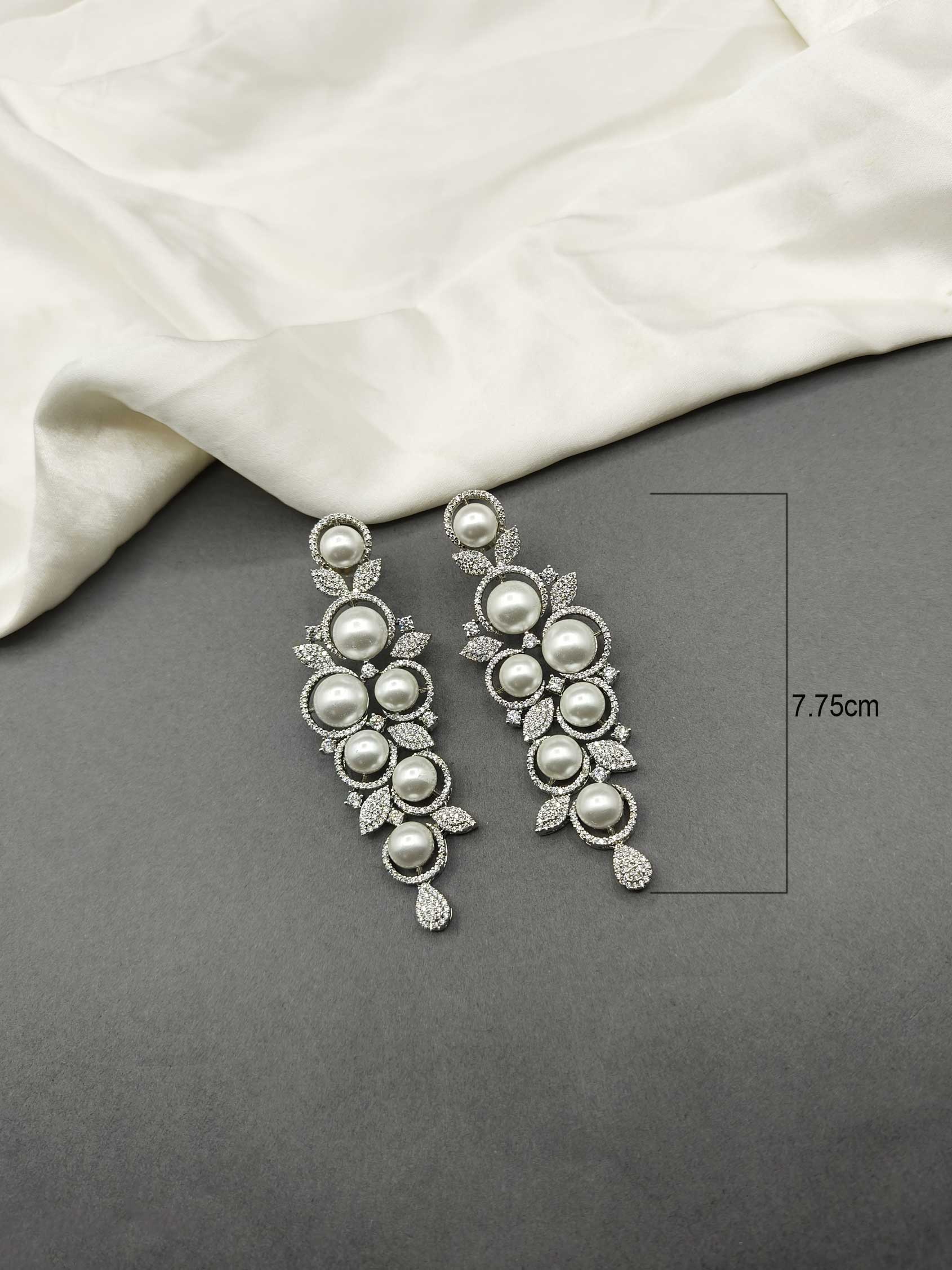 Stylish Classy AD-Stone Pearl Cubic Zircon Long Women Earring