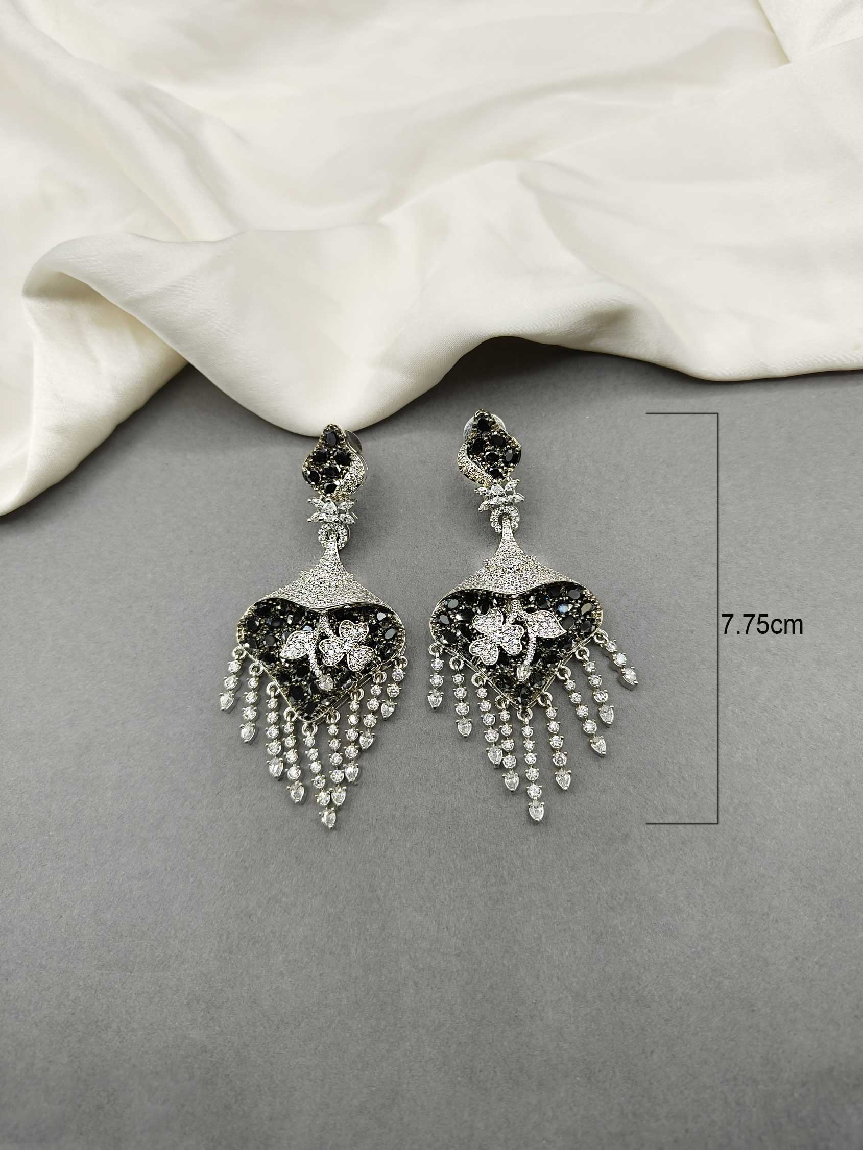 Heart Shape Layer Cubic Zircon Silver Plated Long Women Earring