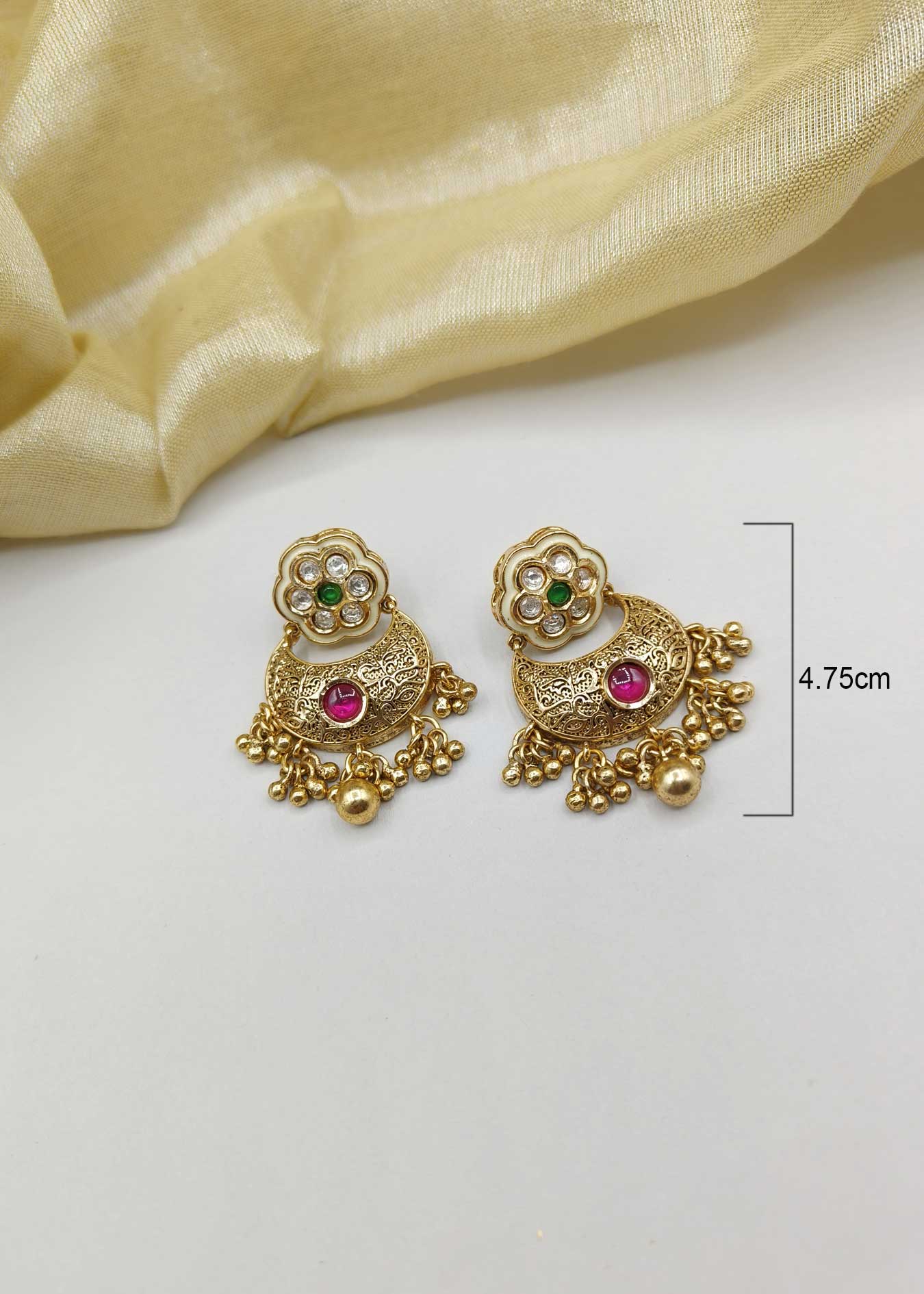 Gold-Plated Meenakari Kundan Small Chand Bali Women Earring