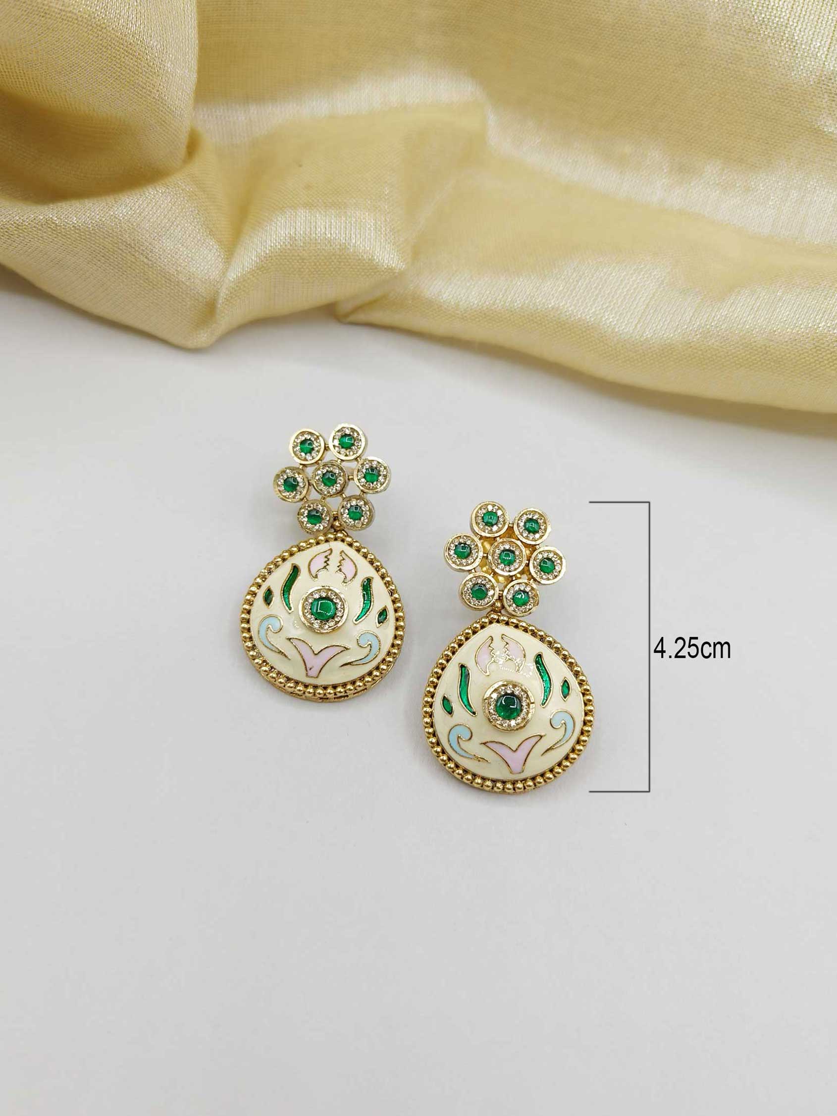 Meenakari Latest Style Gold-Plated Cubic Zircon Kundan Women Earring