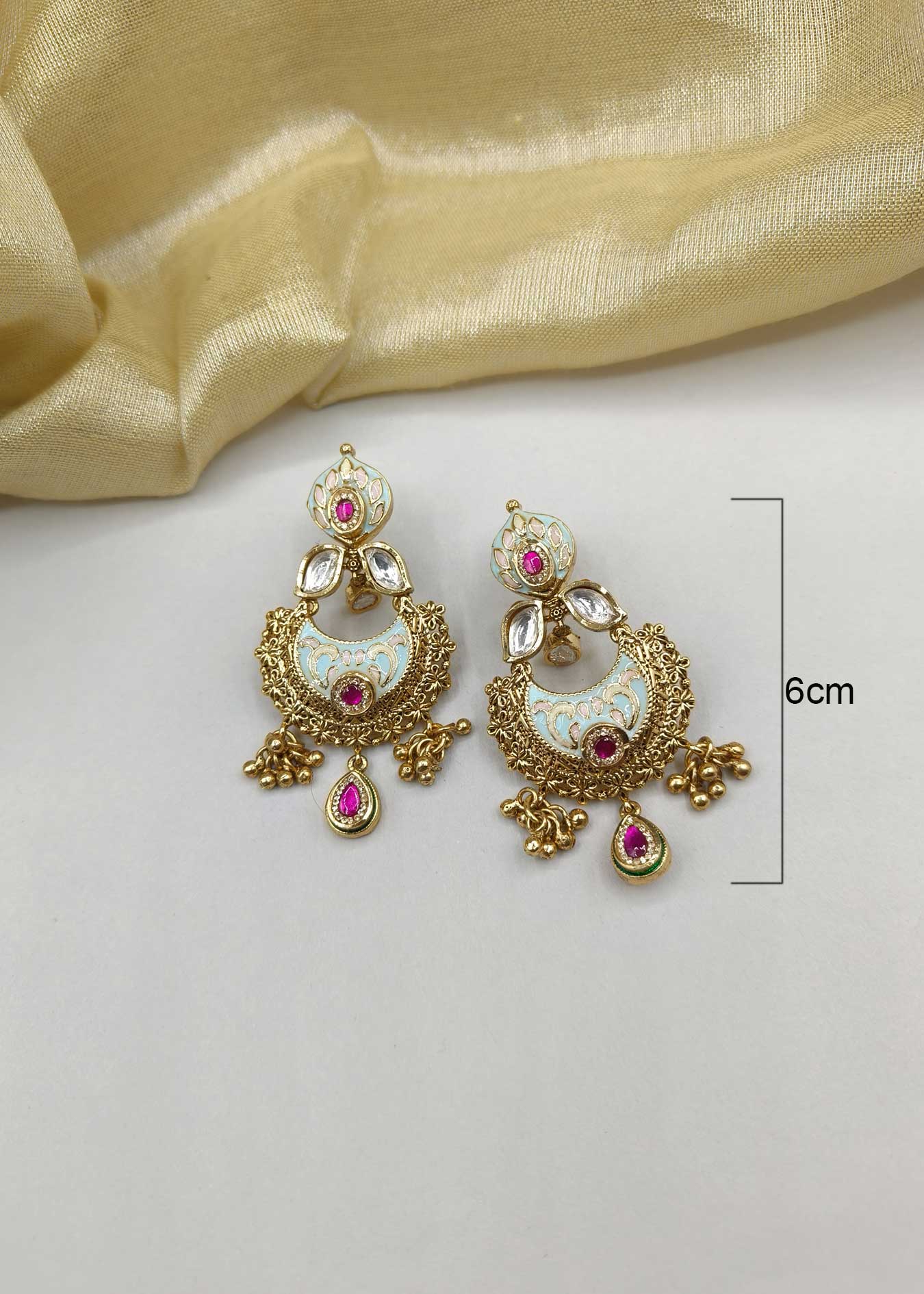 Cubic Zircon Chand Bali Meenakari Kundan Gold Plated Classic-Drop Women Earring